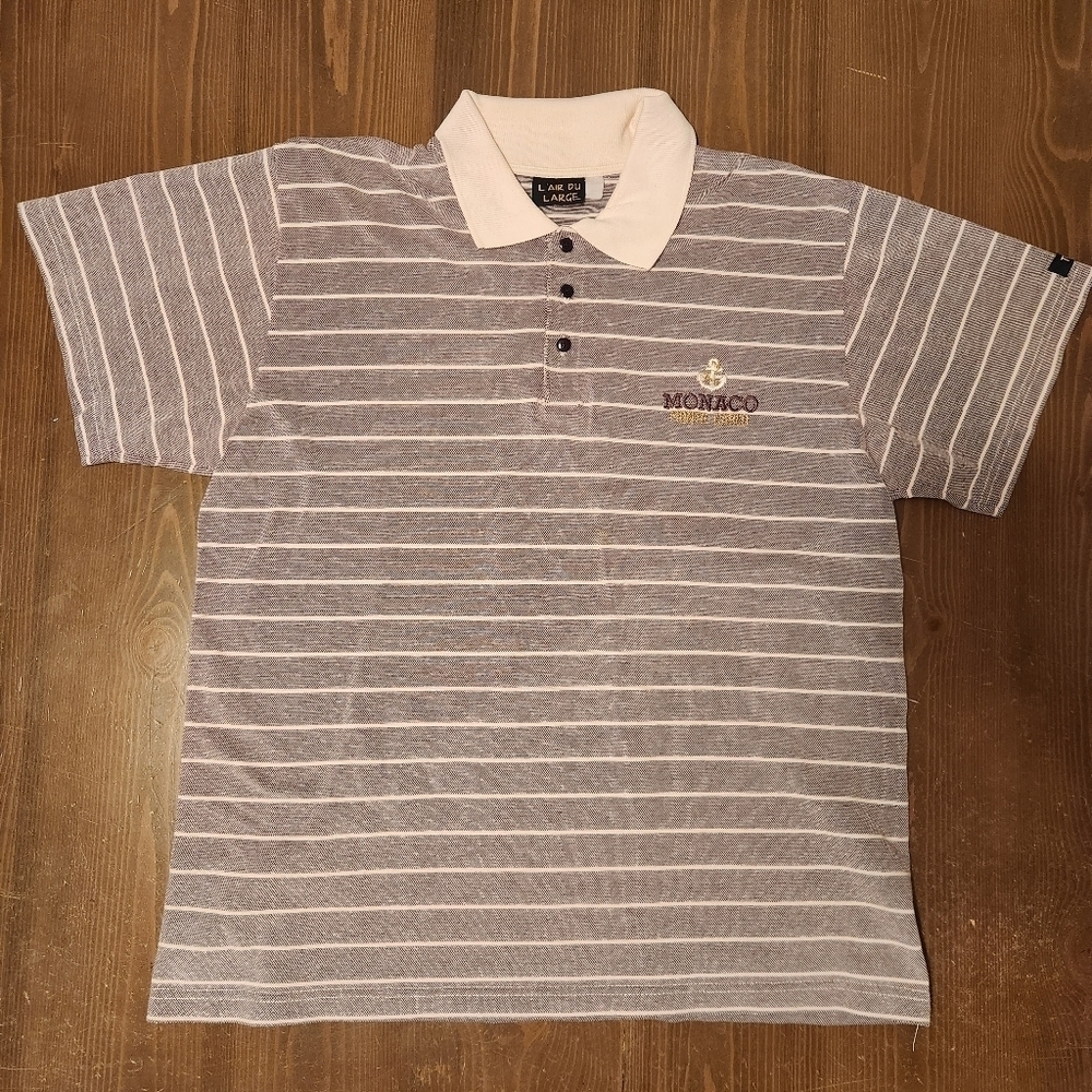 Vintage L'air Du Large Monaco Monte Carlo Striped Polo Shirt Collared Shirt Read